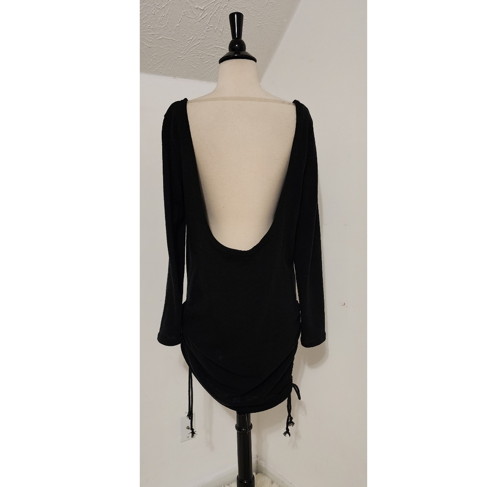 CBR Black Low Back Ruched Sweater Dress Tunic